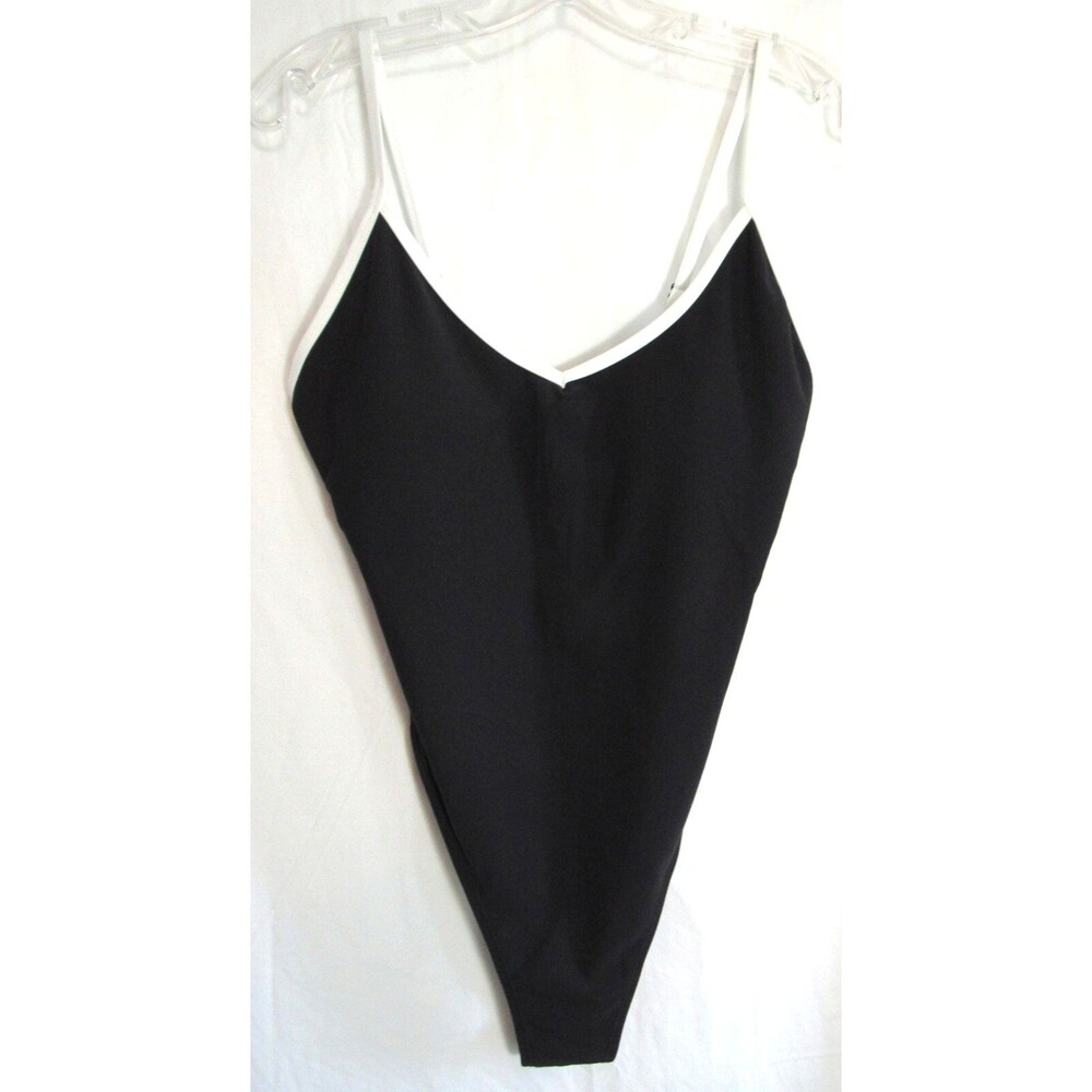 Wilo The Label Black White Trim Ribbed One Piece Bathing Suit Size Medium NWT